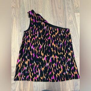 Trina Turk Black and Pink One-Shoulder Blouse